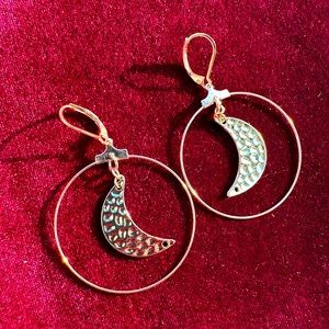 Gold Moon Hoop Earrings, Hoop earrings, Handmade Jewelry, Gold Luna